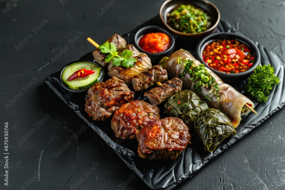 Asian Set with Kazy and Dolma, Sarma, Dolmades, Dolmadakia or Tolma Stuffed with Lamb, Sausages Asian Set with Kazy and Dolma, Sarma, Dolmades, Dolmadakia or Tolma Stuffed with Lamb, Sausages