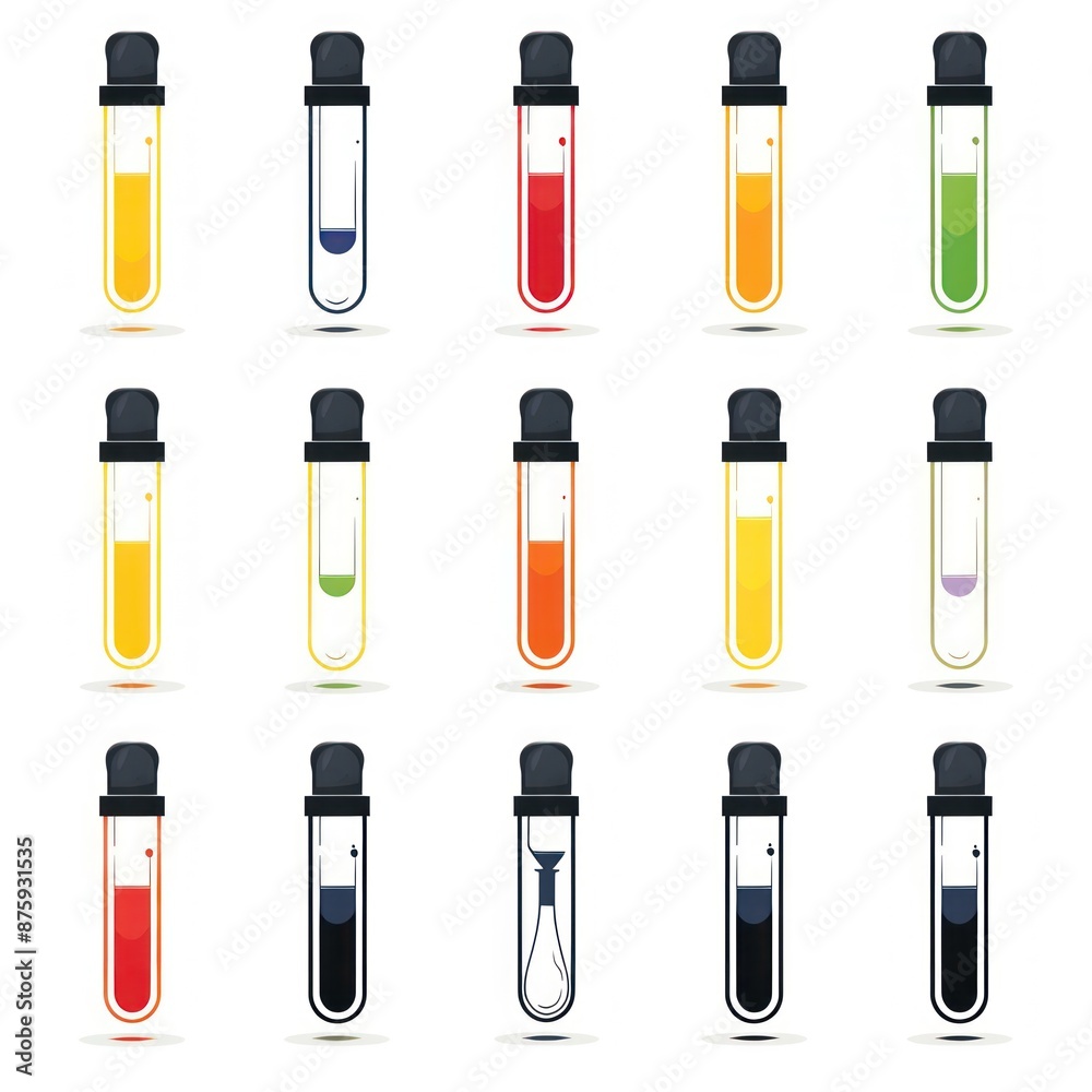 Collection of Colorful Test Tubes with Various Liquids Collection of Colorful Test Tubes with Various Liquids