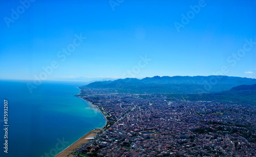 Coastline and harbor of Ordu city taken from Boztepe, Black Sea Region, Turkey