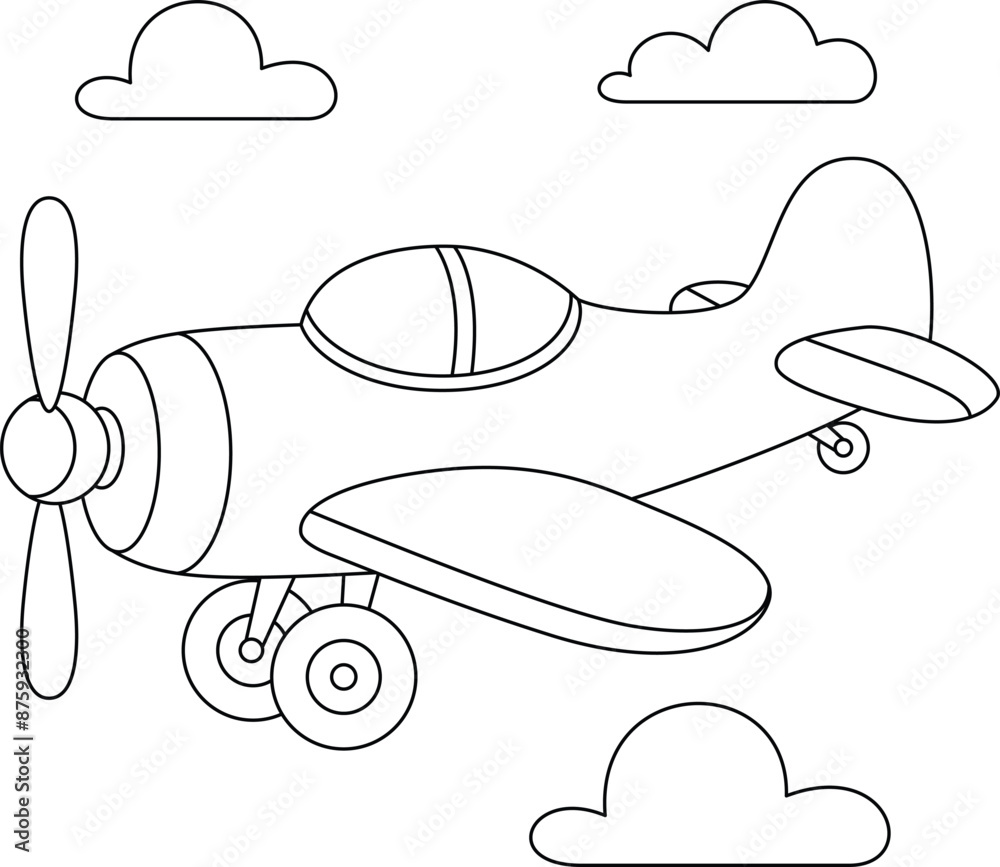 Propeller plane cute and funny outline coloring page
