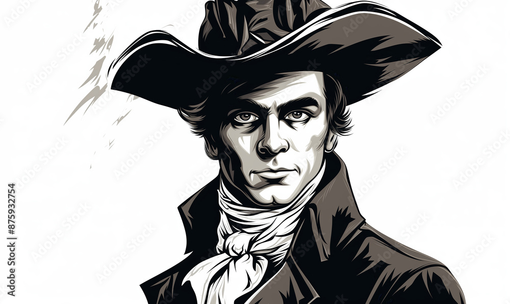 Black and white image of a man in a hat. Black and white image of a man in a hat.