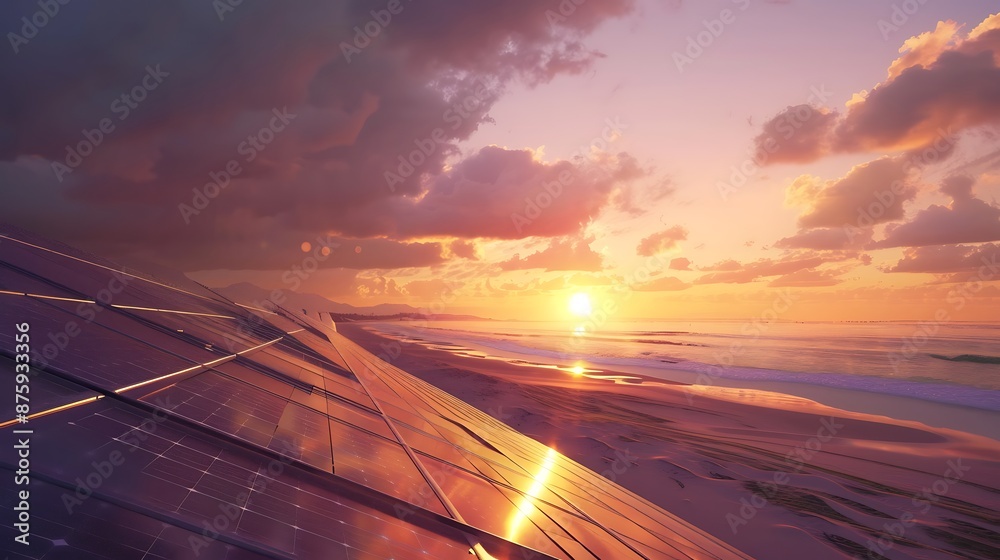 Solar panels at dusk very detailed and realistic shape Solar panels at dusk very detailed and realistic shape