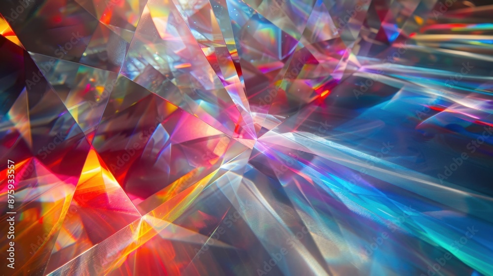 Prismatic light refraction, showcasing a spectrum of colors splitting through a transparent medium, creating a captivating abstract visual effect. Prismatic light refraction, showcasing a spectrum of colors splitting through a transparent medium, creating a captivating abstract visual effect.