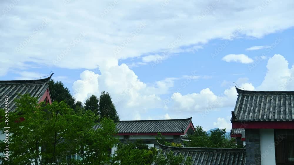 Time lapse of Chinese style roof under cloudy sky Time lapse of Chinese style roof under cloudy sky