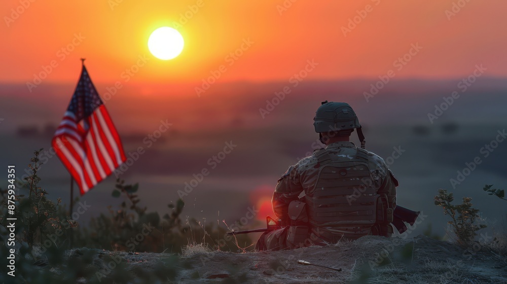 Silhouette of Soldier on the United States flag