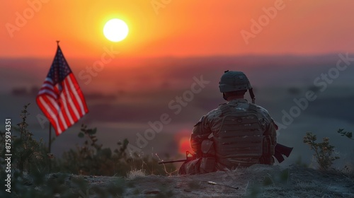 Obraz na płótnie Silhouette of Soldier on the United States flag w salonie