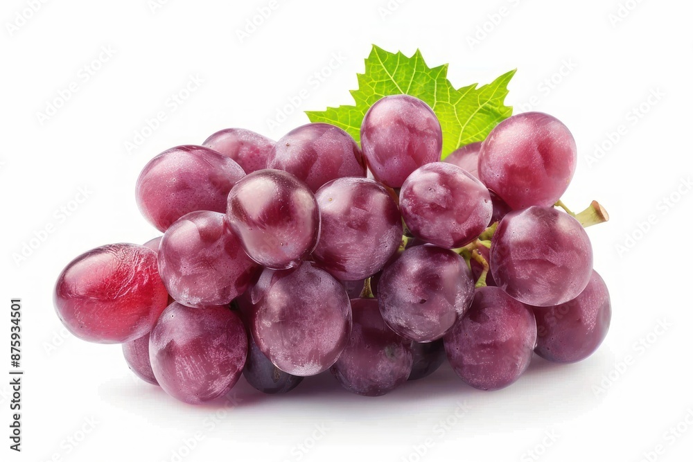 Fototapeta premium Fresh Red Grapes with Leaf Isolated on White