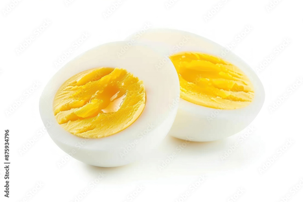 Boiled Egg Halves on White Background Boiled Egg Halves on White Background