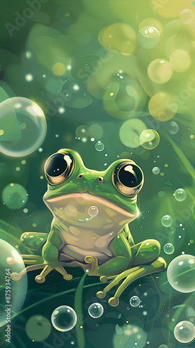 Cute frog with bubbles illustration   High Quality   Wallpaper  © WWT