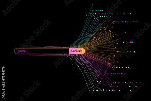 Illustration of abstract stream information with line and dot. Big data, technology, AI, data transfer, data flow, large language model, generative ai