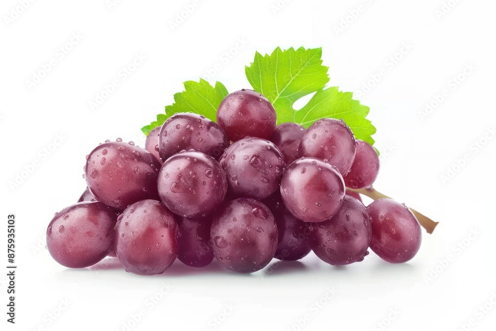 Fresh Wet Red Grapes with Leaves Fresh Wet Red Grapes with Leaves