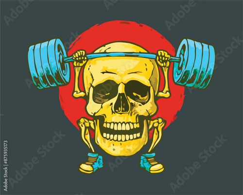 Colorfull Skull Weight Lifter Body Builder Gym Logo Vector for T-shirts and Wall Decal Workout Athletic Gym Muscle Logo Fitness Beast Barbell Bodybuilding Healthy Wall Sticker for Gym Decor