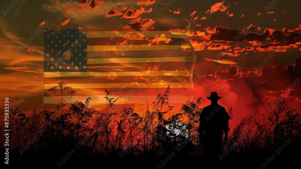Silhouette of Soldier on the United States flag