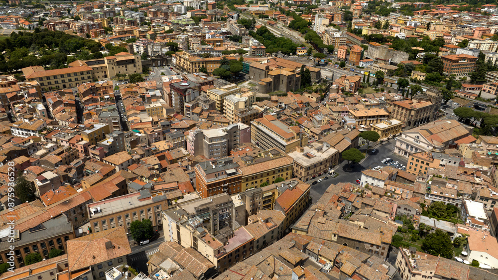Obraz premium Aerial view of the Basilica of St. Francis. It is a parish church and minor basilica in Viterbo, Lazio, central Italy. The church is located within the city walls in the historic center of the city.