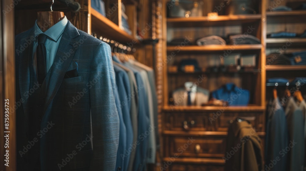 Elegant Suit Hanging in a Luxurious Closet Elegant Suit Hanging in a Luxurious Closet