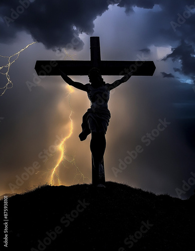 silueta de jesús en la cruz al caer el sol