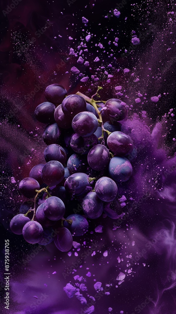Vibrant purple grape slices: 3D color explosion on a blurry background Vibrant purple grape slices: 3D color explosion on a blurry background