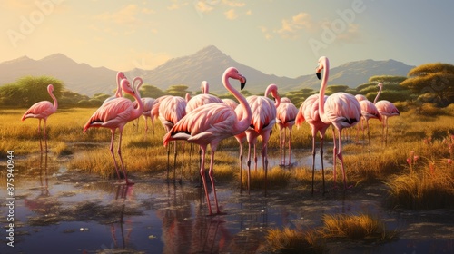 Lesser flamingos (Phoeniconaias minor). Ndutu region of Ngorongoro Conservation Area photo