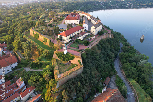 Aerial view of Petrovaradin Fortress at sunrise. Novi Sad, Serbia. photo