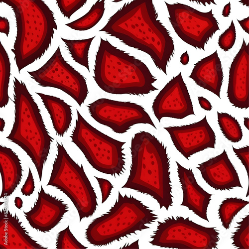 Red Animal Print Seamless Pattern: A bold and vibrant pattern featuring a seamless design of red animal fur, perfect for adding a touch of wildness and sophistication to any project.  