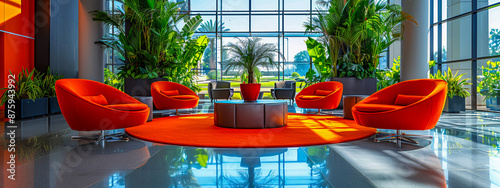 Modern Business Lobby with Comfortable Furniture and Contemporary Design