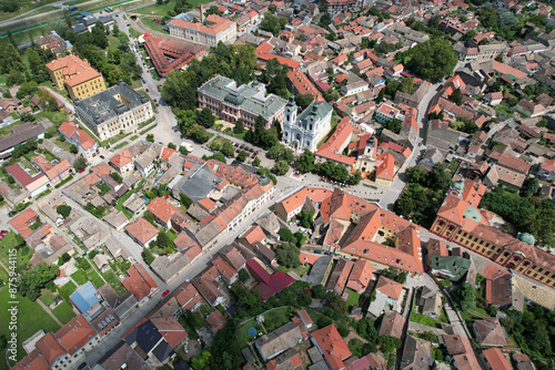 Aerial view of centre of Sremski Karlovici town on sunny day. Serbia. photo