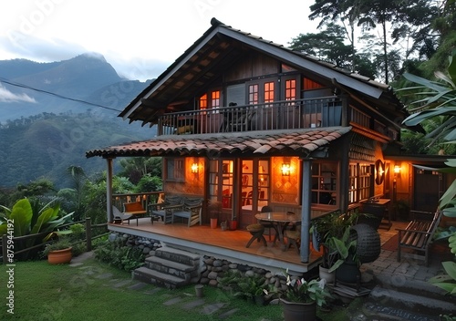 A wooden house in the mountains photo