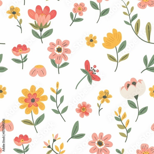 Seamless pattern of a nice drawn wild flowers. Cute vintage pattern with white background