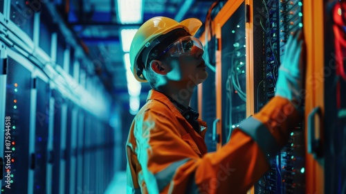 Obraz na płótnie technician setting up network in server room w salonie