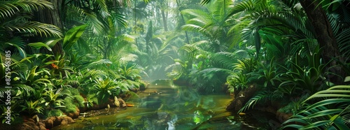 A lush jungle with a river running through it generated by AI