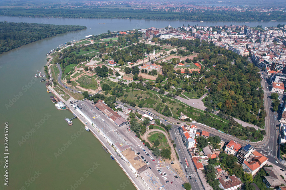 Aerial view of Belgrade and confluence of Sava and Danube on sunny summer day. Serbia. Aerial view of Belgrade and confluence of Sava and Danube on sunny summer day. Serbia.