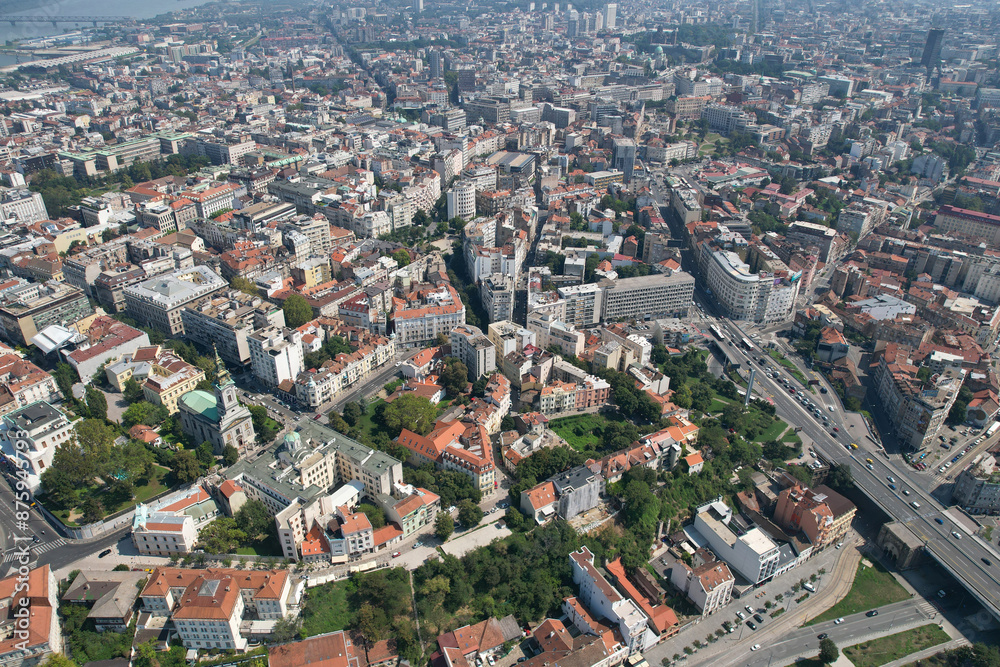 Fototapeta premium Aerial view of central part of Belgrade on sunny summer day. Serbia.