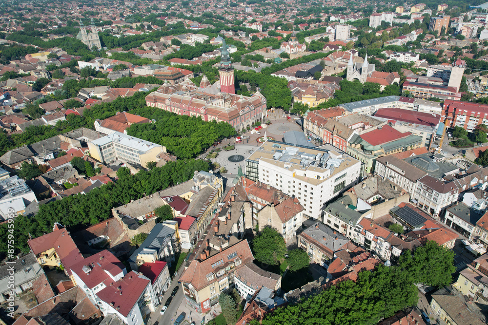 Aerial view of Subotica town, central square and City Hall on sunny summer day. Serbia. Aerial view of Subotica town, central square and City Hall on sunny summer day. Serbia.