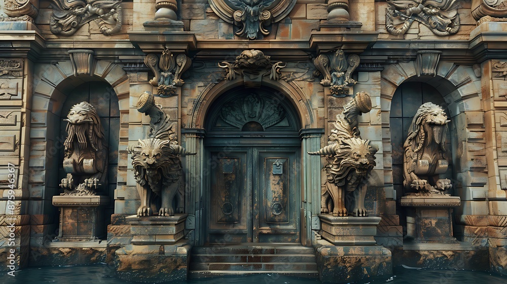 Obraz premium The national museum of sea science and technology's main door very detailed and realistic shape