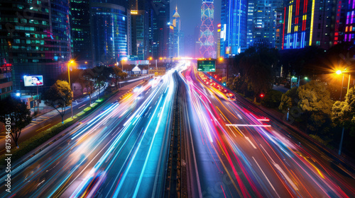 City Traffic Light Trails at Night 