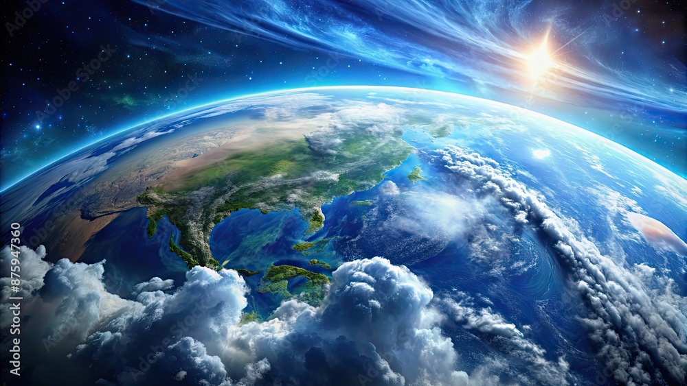 Obraz premium Planet Earth from space with blue oceans and white clouds, Earth, planet, space, globe, world, blue, oceans, clouds