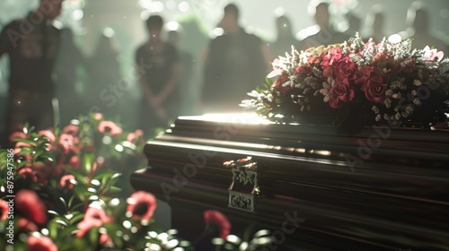 Solemn Farewell: Woman with Lilies at Funeral