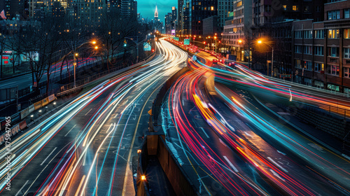 City Lights at Night: Long Exposure Traffic in Urban Landscape