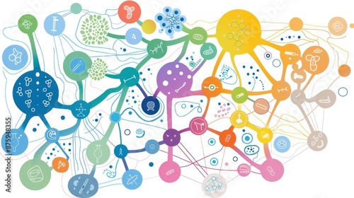 Abstract Colorful Network of Interconnected Circles with Symbols