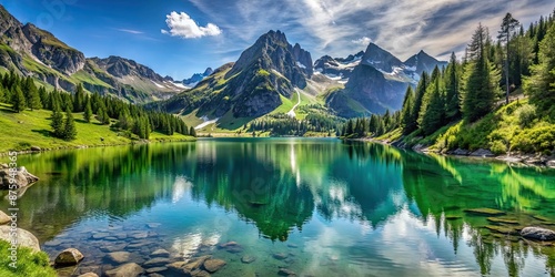 Tranquil alpine lake nestled in the mountains, serenity, nature, landscape, scenic, view, reflection, calm, peaceful