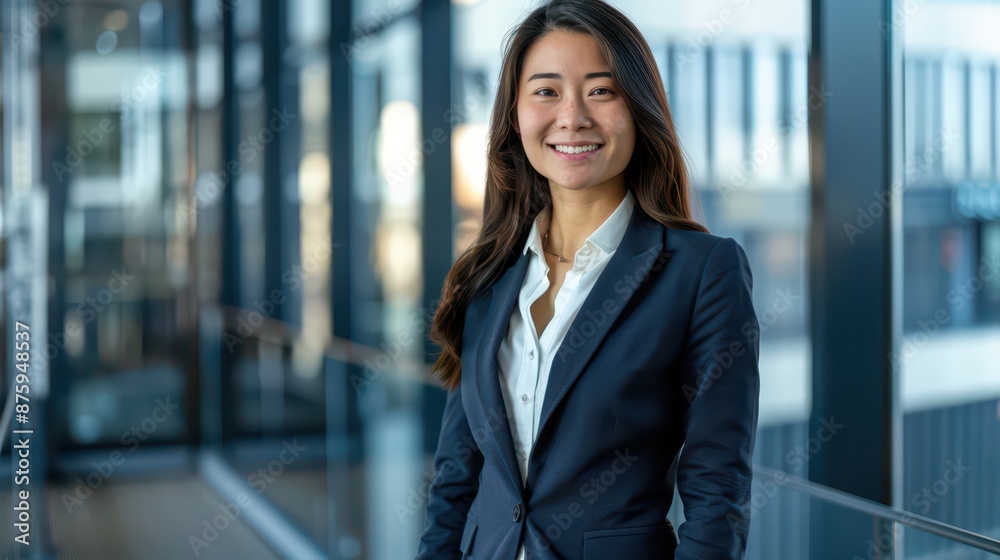 business woman in background at modern bright office