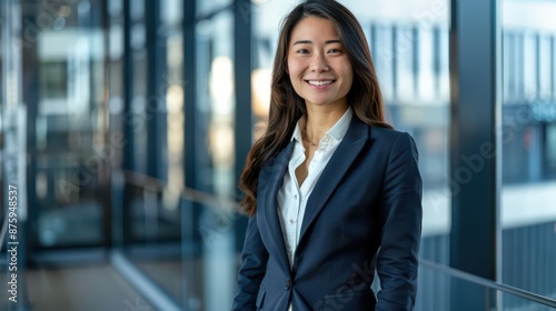 business woman in background at modern bright office