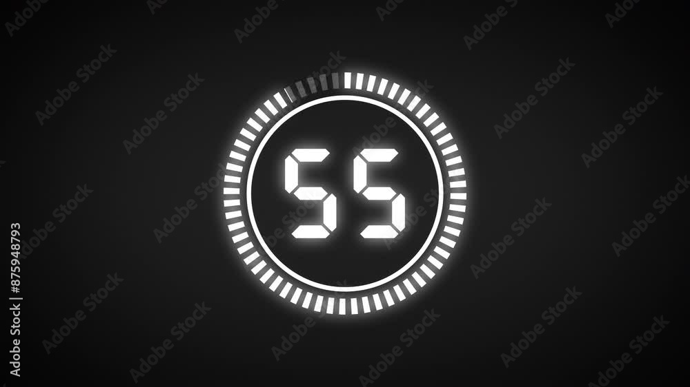 1 minute countdown timer animation from 60 to 0 seconds. digital white timer on black background 1 minute countdown timer animation from 60 to 0 seconds. digital white timer on black background