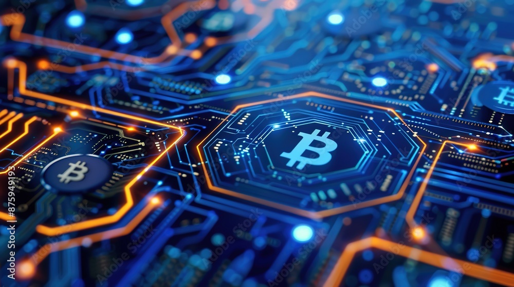 Digital Currency Futurism - Abstract AI Cryptocurrency Icons on Blue Tech Background Digital Currency Futurism - Abstract AI Cryptocurrency Icons on Blue Tech Background