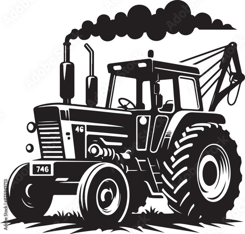 tractor, vector black color silhouette