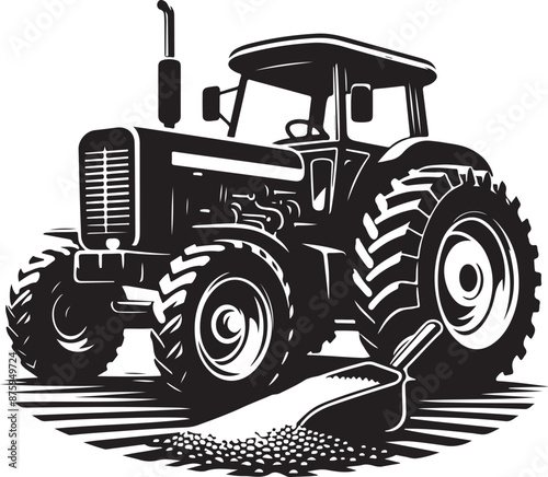 tractor, vector black color silhouette