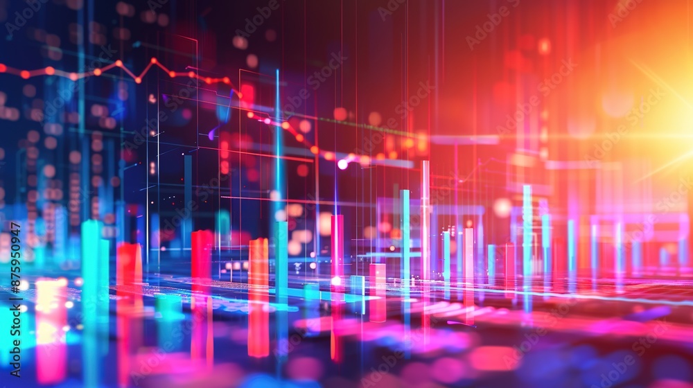 Futuristic Abstract Technology Background with 3D Bar Graphs and Copy Space Futuristic Abstract Technology Background with 3D Bar Graphs and Copy Space