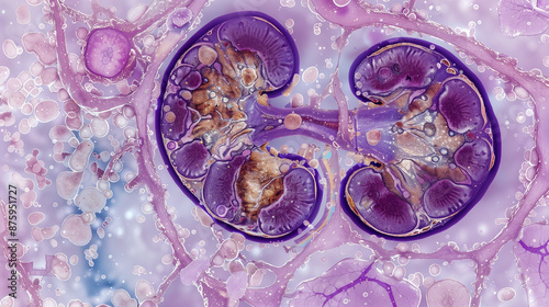 Renal pathology displays the effects of chronic kidney disease on kidney tissue.