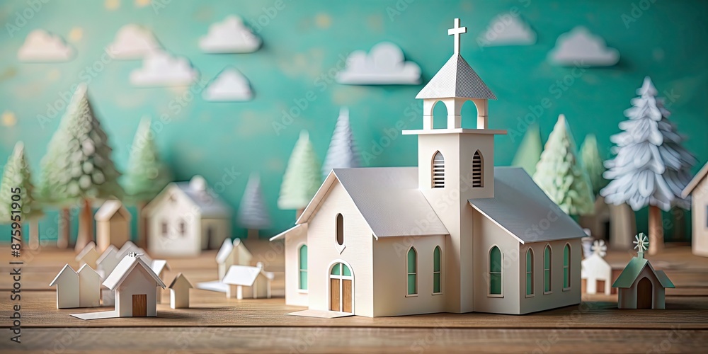 Small town church made of paper , paper, church, small town, miniature, model, replica, architecture, handmade Small town church made of paper , paper, church, small town, miniature, model, replica, architecture, handmade