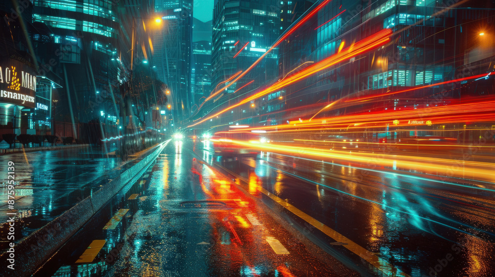 City Lights at Night with Motion Blur City Lights at Night with Motion Blur